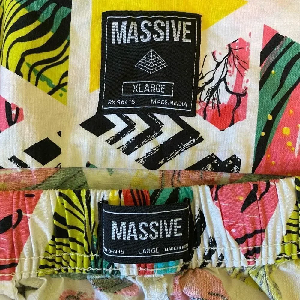 Massive Tropical Watermelon Set XL Button Down Elastic Short Triangle Print L - Picture 9 of 10